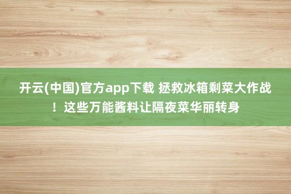 开云(中国)官方app下载 拯救冰箱剩菜大作战!这些万能酱料让隔夜菜华丽转身