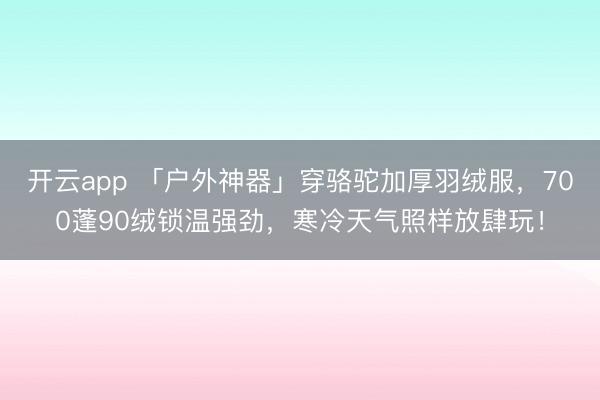开云app 「户外神器」穿骆驼加厚羽绒服,700蓬90绒锁温强劲,寒冷天气照样放肆玩!