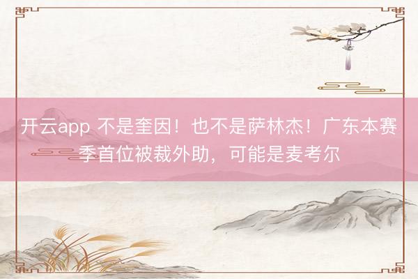 开云app 不是奎因!也不是萨林杰!广东本赛季首位被裁外助,可能是麦考尔