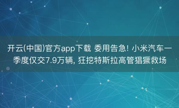 开云(中国)官方app下载 委用告急! 小米汽车一季度仅交7.9万辆， 狂挖特斯拉高管猖獗救场