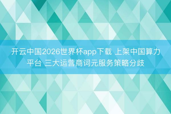 开云中国2026世界杯app下载 上架中国算力平台 三大运营商词元服务策略分歧